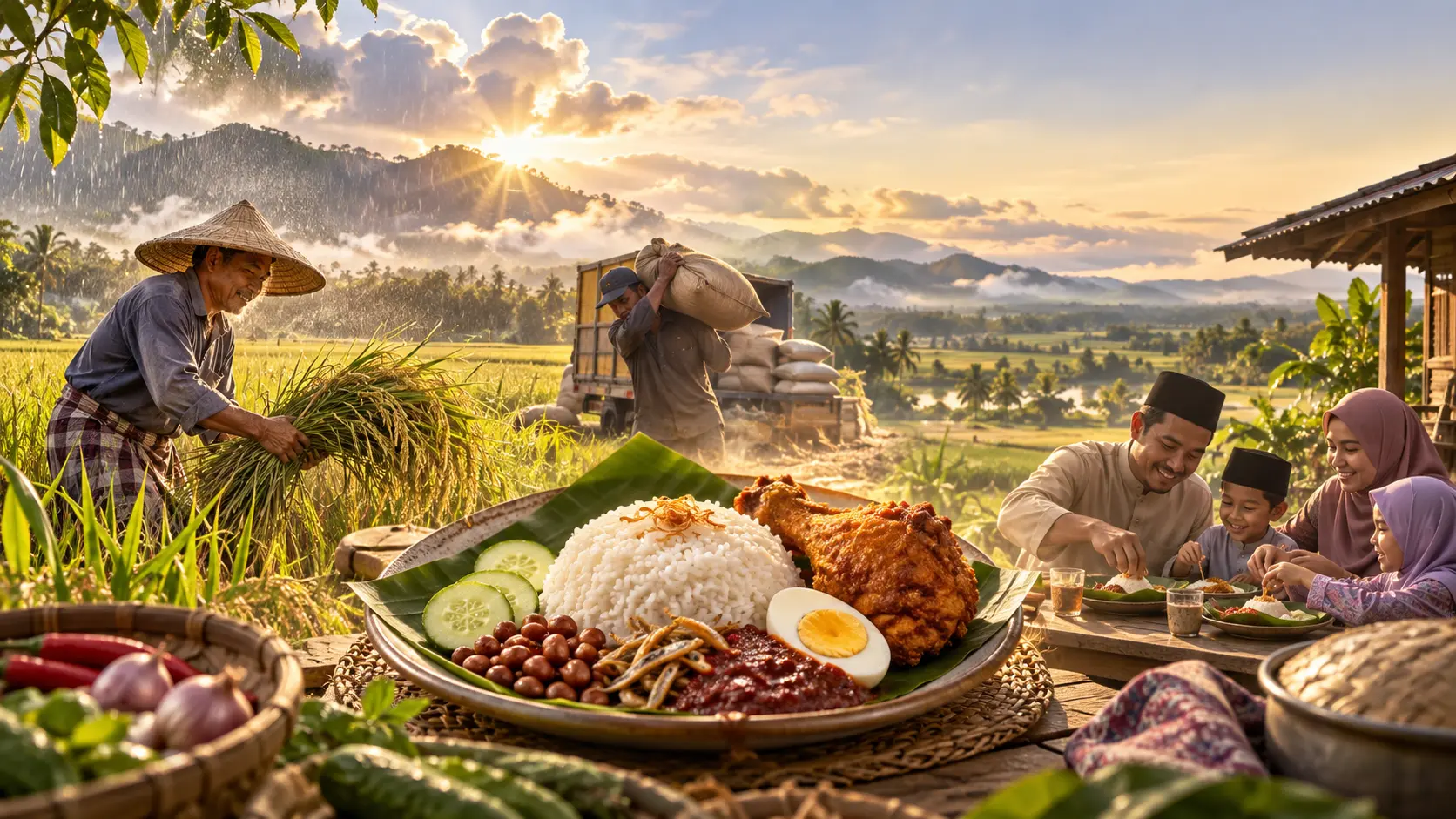 Nasi lemak dilihat melalui nikmat hujan, usaha, tenaga dan rezeki