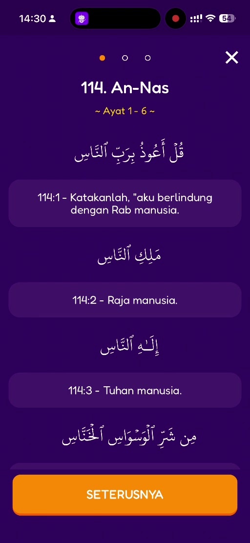 Langkah 2: Paparan ayat Reflection An-Nas